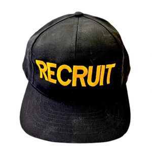 Vintage 80s Recruit Cap Hat Made in USA Vintage Retro Snapback 90s.  Black